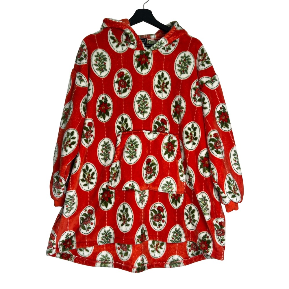 Throwzy by Marlo Lorenz Christmas Oversized Hoodie‎ Blanket Red Floral One Size
